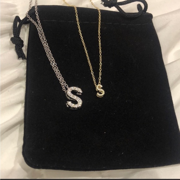 Rhodium/Sterling Silver Cubic Zirconia Initial Letter Necklaces-Boutique - Picture 7 of 8